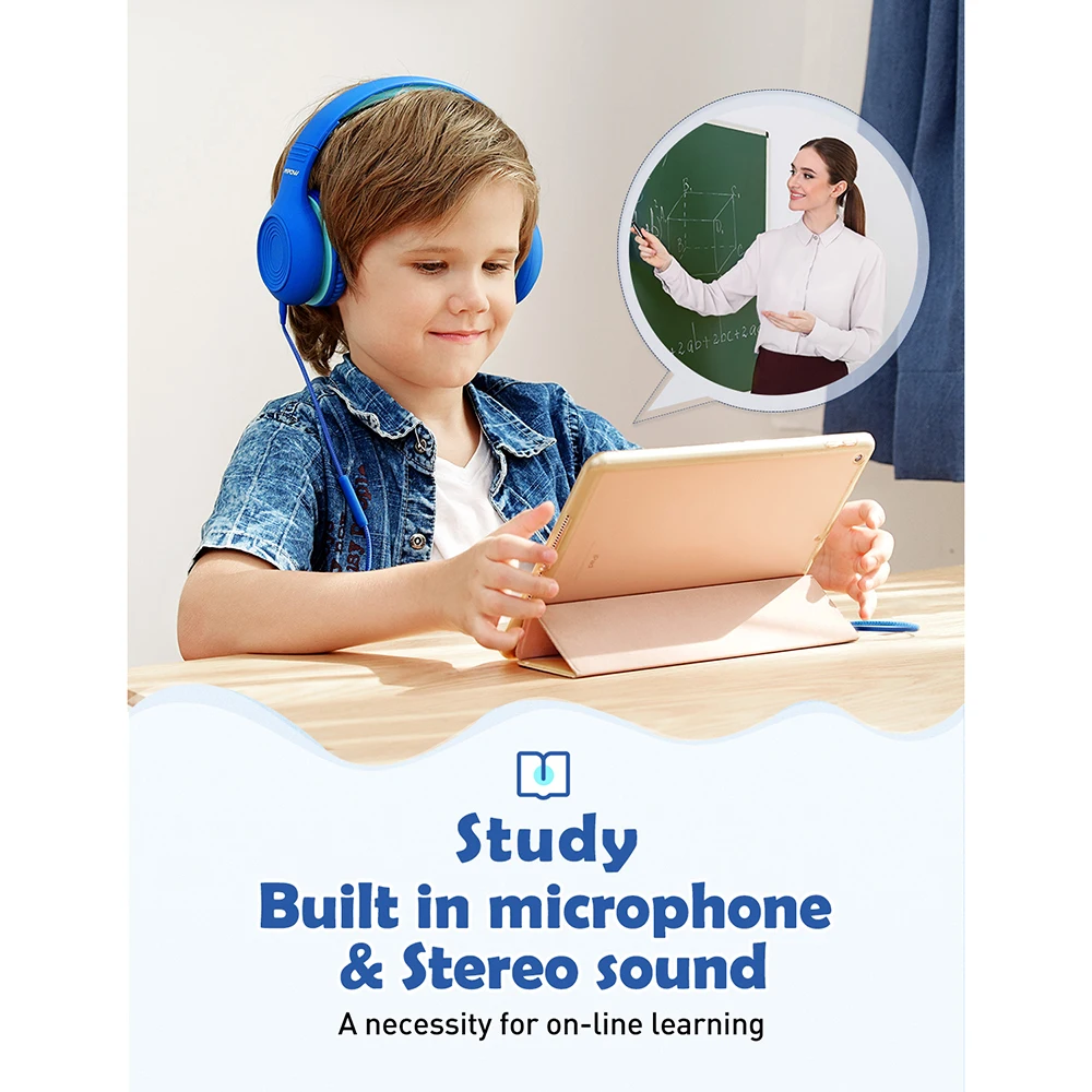 Mpow CH6S Wired Headphones For Kids With Microphone Max 85dB Food Grade Material Over-Ear Kids Headphones For iPad Kindle Phones