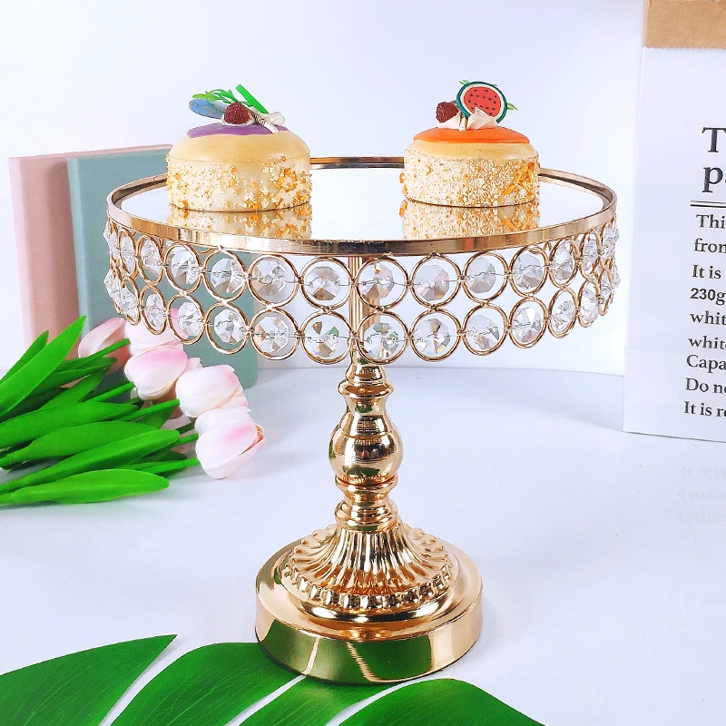 Gold acryl Mirror Metal Cake Stand Round  Wedding Birthday Party Dessert Cupcake Pedestal Display Plate Home Decor