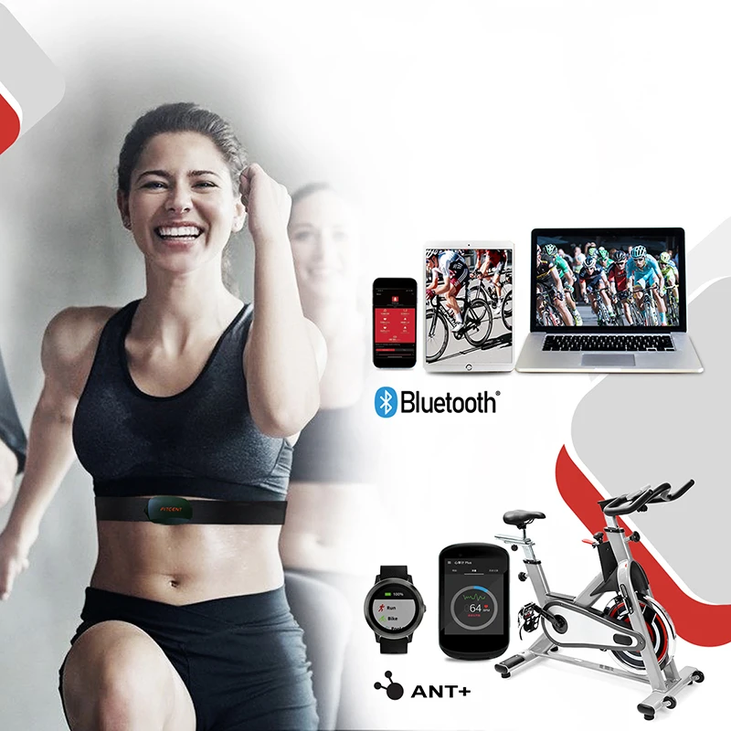 1Pc Heart Rate Monitor Chest Strap+ 1Pc Replacement Belt Bluetooth5.0 ANT+ Outdoor Fitness Sensor for Strava Wahoo Garmin Zwift