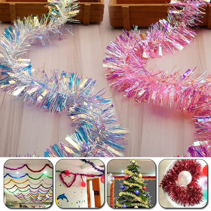 2M Christmas Decoration Bar Tops Ribbon Garland Christmas Tree Ornaments White Dark Green Cane Tinsel Xmas Party Supplies