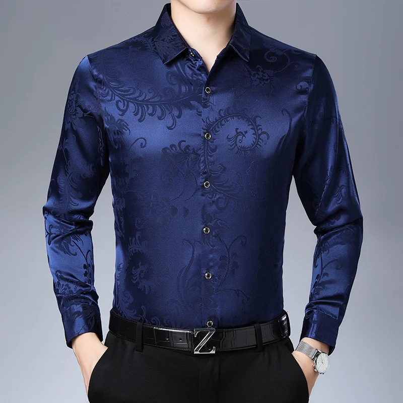 

New arrival spring fashion mens floral printed dress shirts male long sleeve casual flowers clothes shirts