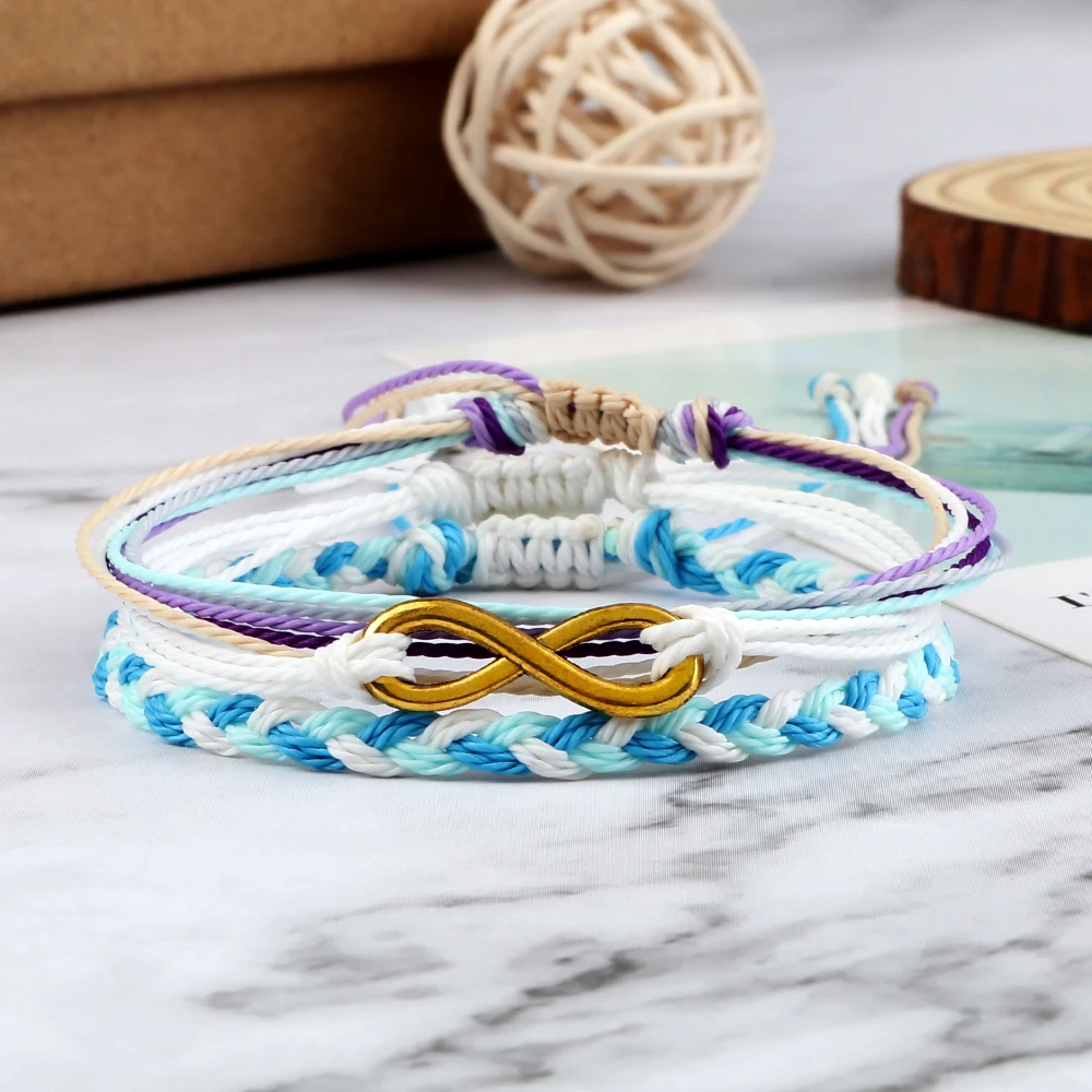 Adjustable 3pcs/set Blue Bracelet Bohemian Waves Life Tree OM Yoga String Braceelets Charm Woven Bangles Friendship Gift Jewelry