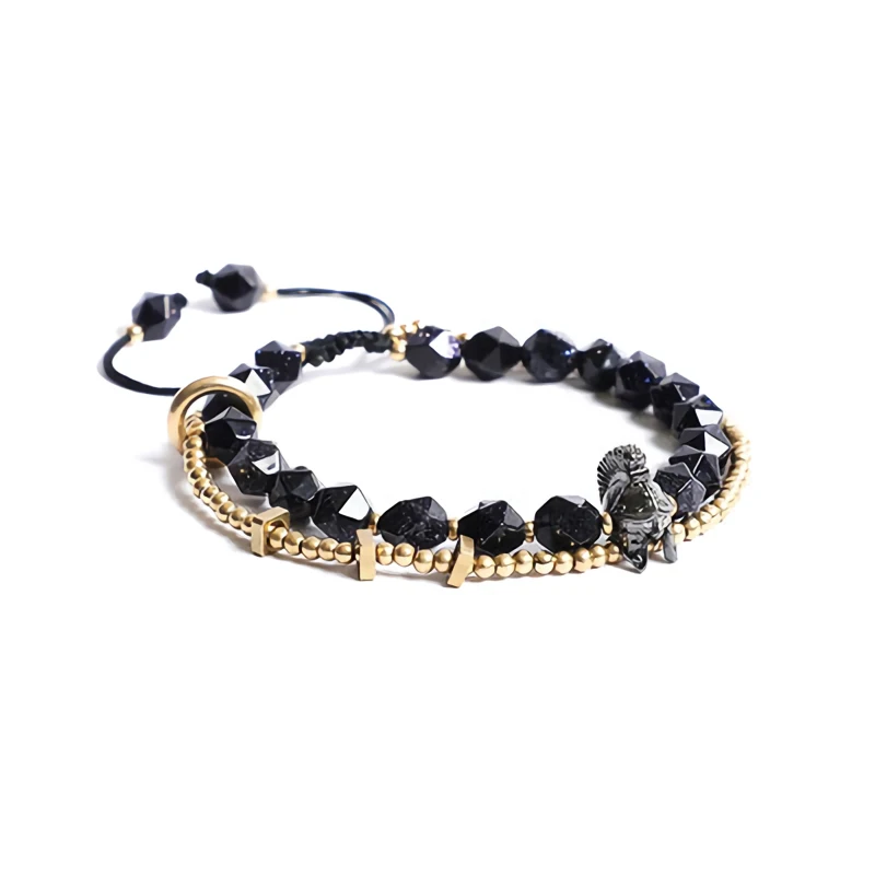 Natural Stone Man Bracelet Hollow Knight Vikings Accessories Braided Bracelet Wrist Punk 2022 Designer Jewelry Golden Obsidian