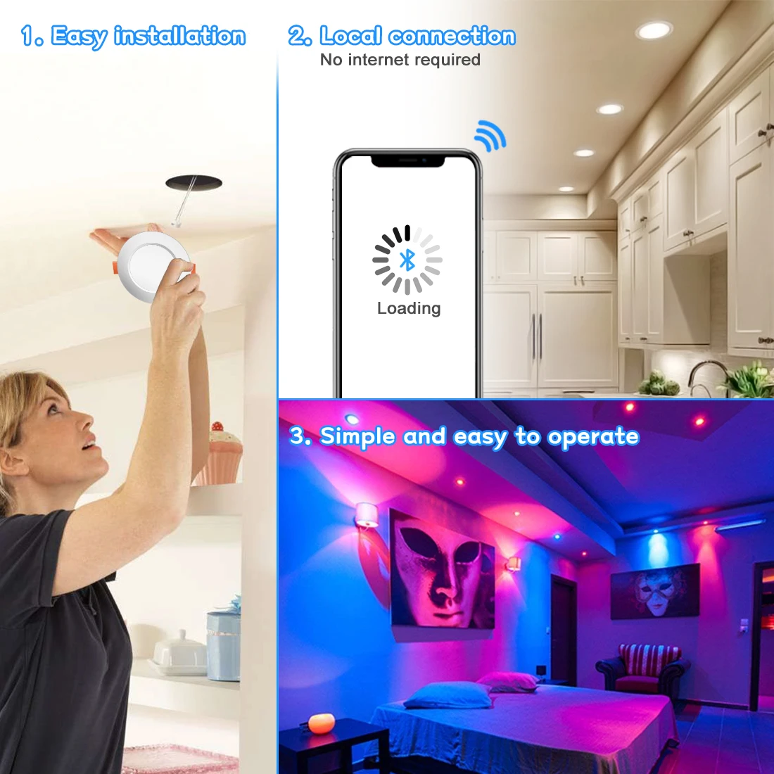 Imagem -03 - Lâmpada do Teto Led Colorida Compatível com Bluetooth Luz Redonda Embutida Luminária Home Inteligente Rgb Downlight 110v 220v