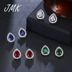 JMK Classic Water Drop Stud Earrings Zircon 4 Color High Quality Gemstone Fashion Jewelry For Women Bridal Birthday Party Gift