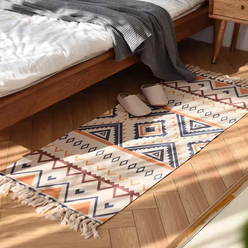 Vintage Plaid Carpet Cotton Home Weave Carpets Bohemian Rug Floor Carpet For Living Room Bedroom Home Decoration Foot Pad Beach