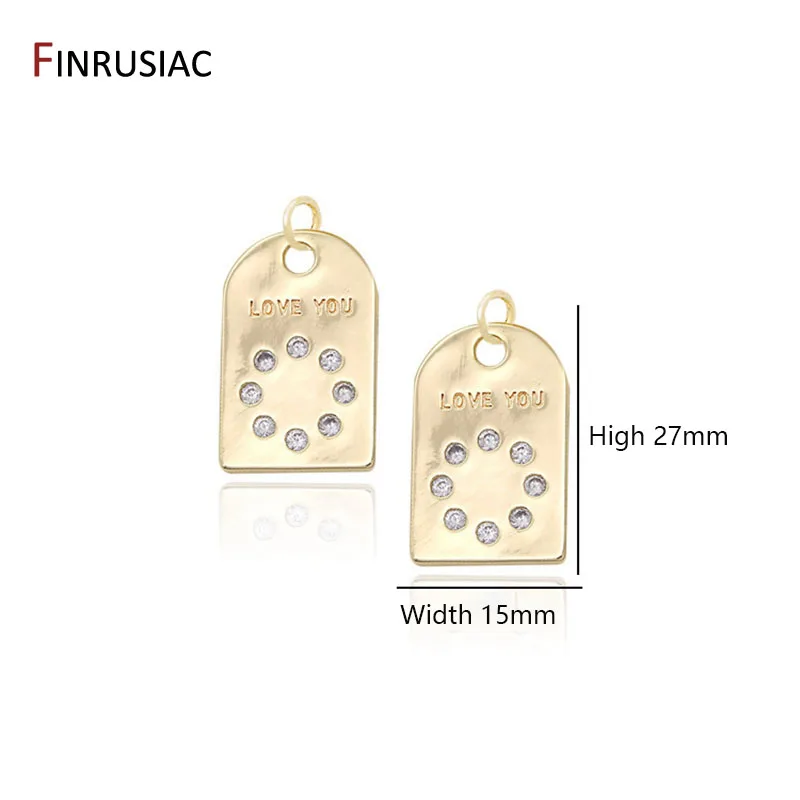 Square Shape Engerved LOVE YOU Letter Tag Pendant,14K Gold-Plated Brass with Zircon Pendant Material DIY Jewelry Accessory view 3