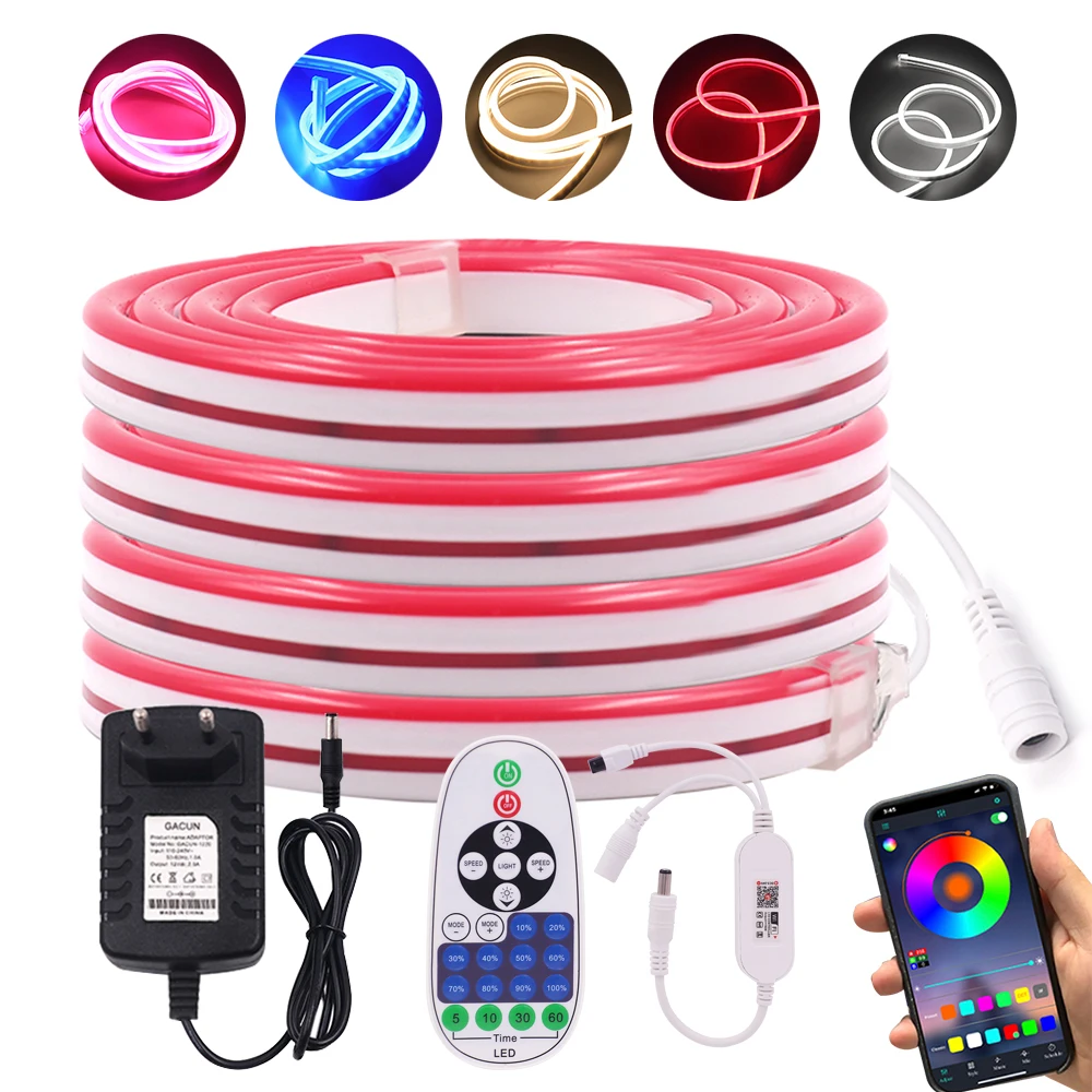 

12V Neon Rope Light 2835 120Leds/m Neon Light Flexible Tube WiFi Control Dimmable LED Strip Tape Diode IP67 Waterproof Ribbon