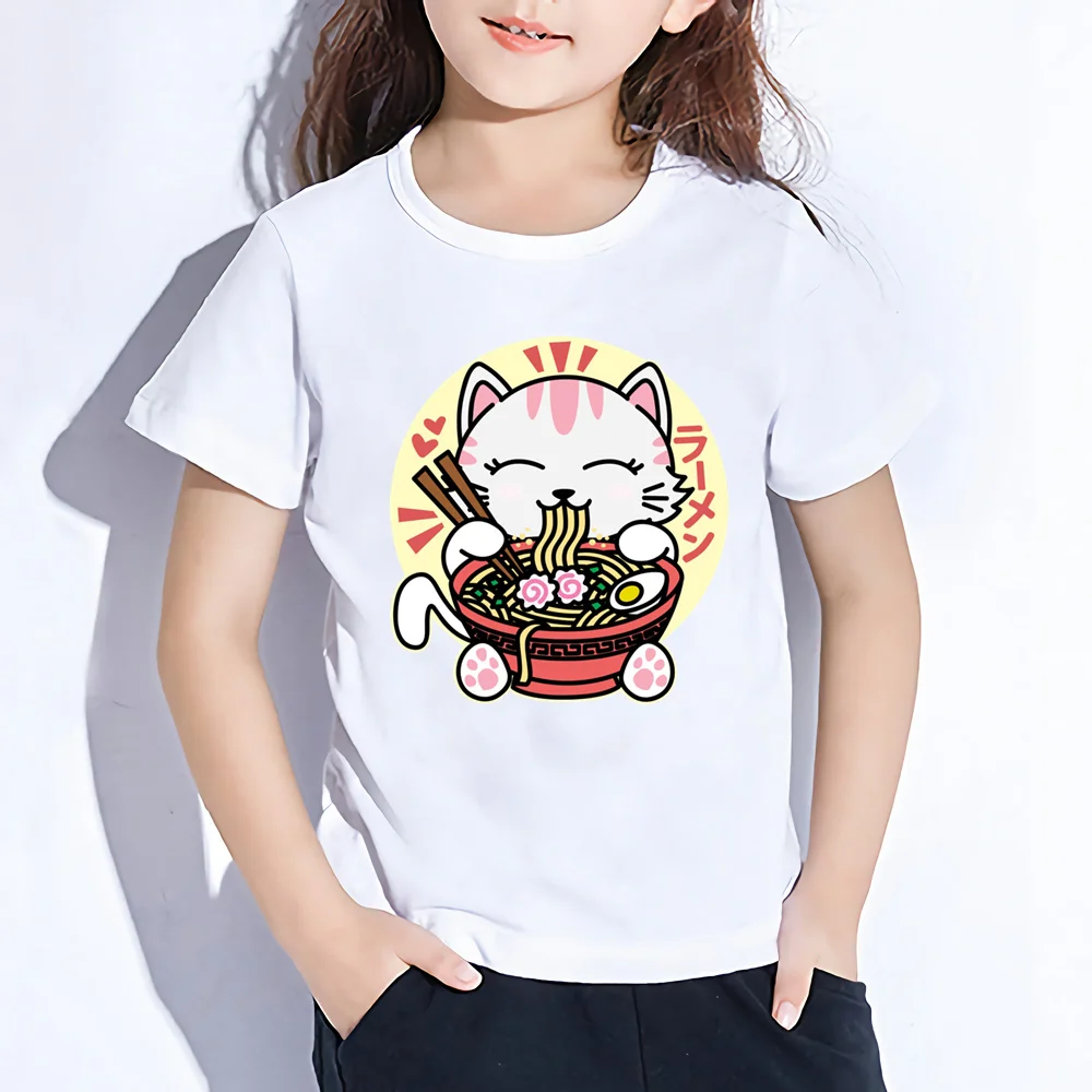 Sommer Jungen Mädchen Mode Druck T Shirt Kinder Katze Isst Nudeln Nette Kurzarm Tops Baby T-shirts Kleinkind Kleidung, YKP156