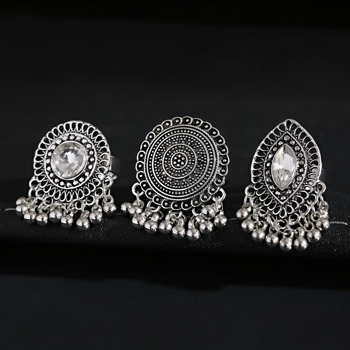 Gypsy Tribal Women\'s Ring  Indian Jewelry Bohemian Silver Color CZ Flower Rings Vintage Adjustable Wedding Party Jewelry Gift