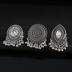 Gypsy Tribal Women's Ring Indian Jewelry Bohemian Silver Color CZ Flower Rings Vintage Adjustable Wedding Party Jewelry Gift