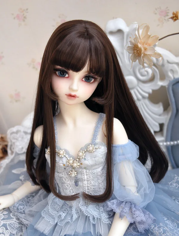 

BJD Doll Wig suitable for 1-3 1-4 1-6 size wig inside buckle temples air bangs black pear flower doll accessories