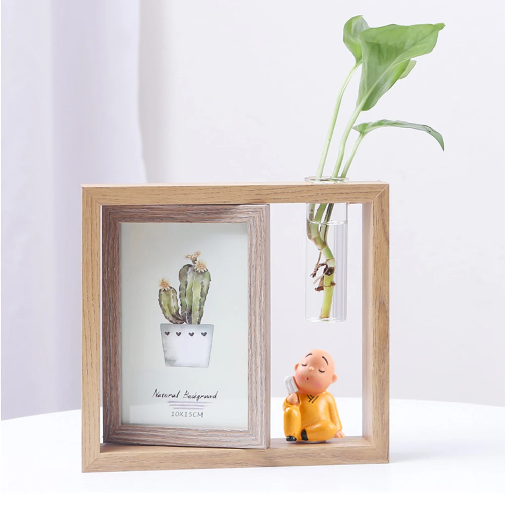 Photo frame creative Nordic photo frame set-up double-sided rotating wooden photo frame with light cartoon pig