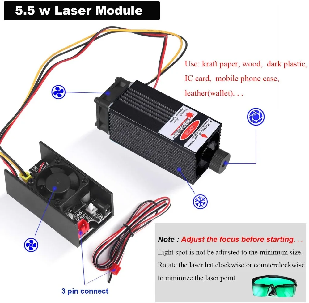 450nm 1000mw/2500mw/3000mw/5500mw/15w Laser Module 3w/5w High Power with TTL PWM for CNC Engraving Machine Accessories