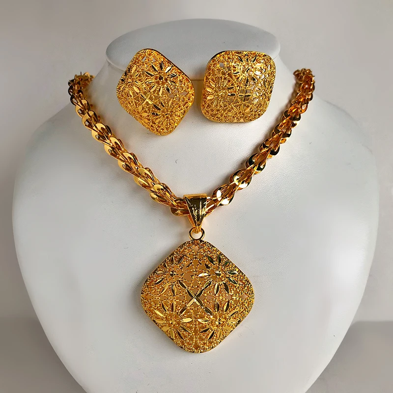 WANDO 24K Gold Color Dubai Nigeria France flower Earring/big Phoenix tail Necklacet Wedding Jewelry Set  Women Wedding Gift