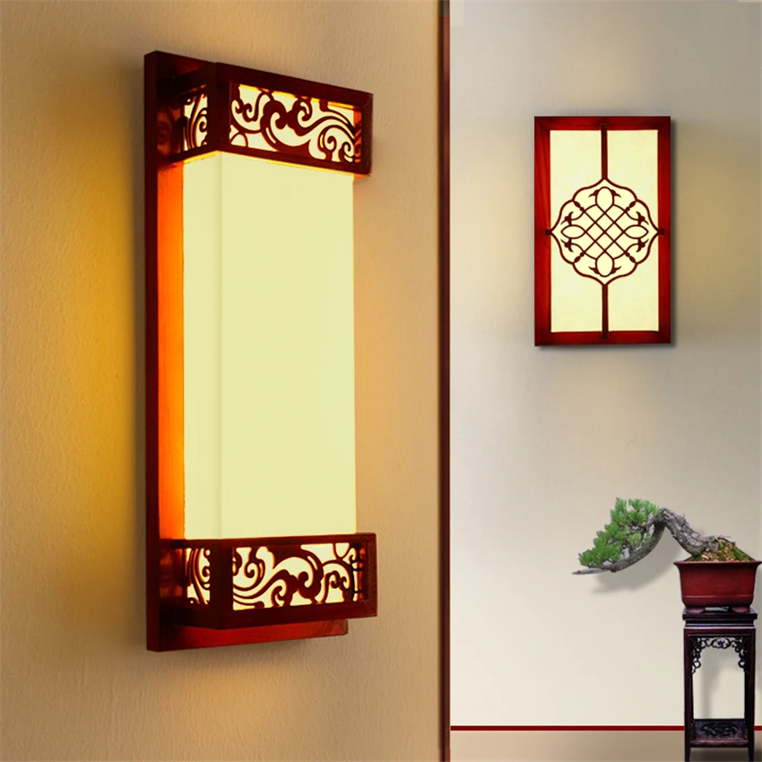 

Modern Chinese Classic Wall Lamps Bedroom Bedside Solid Wood Sheepskin Sconces Wall Lights Living Room Retro Craft Led Fixtures