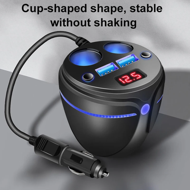 URANT Multifunctional 2 USB Car Charger Cup Holder Display Car Charger Cigarette Lighter Splitter With Voltage Display