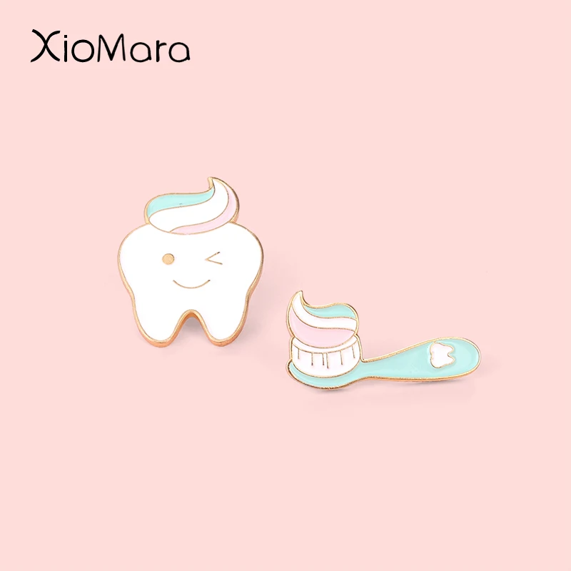 

Take care of your teeth lovely Toothbrush Enamel Pins Badge Brooches Backpacks Clothes Lapel Pin Jewelry Gifts for Kids Friends