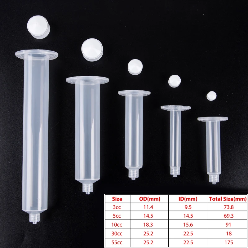 5pc 3/5/10/30/55cc Glue Dispensing Syringe Barrel Set Glue Adhesive Dispenser Industrial Syringe Tube With Stopper