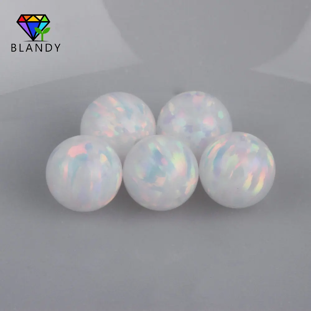 Free Shipping 3mm 4mm 5mm 6mm OP17 White Opal Stones Without/Half/Full Hole Round Ball Synthetic Fire Opal Beads For Jewelry