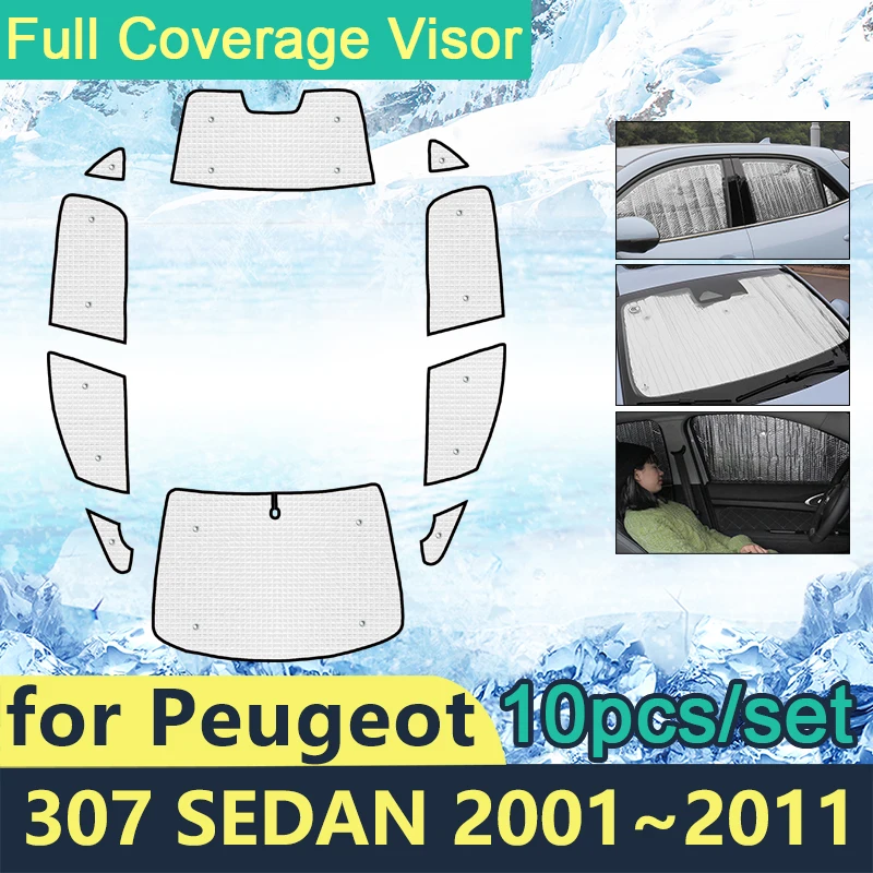 

Full Cover Sunshades For Peugeot 307 2001~2011 Sedan Car Sun Protection Windshields Side Window Visor Accessories 2009 2010