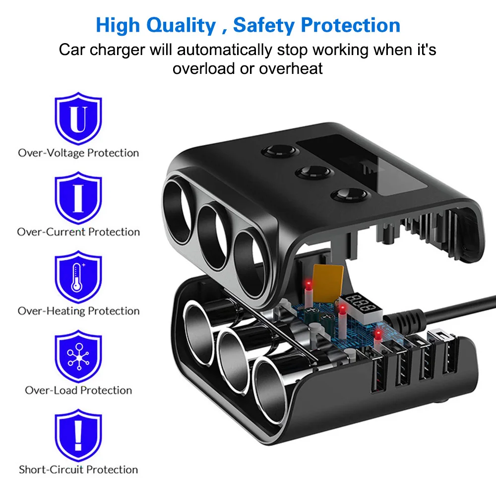 4 Ports USB Charger With ON/OFF Switch Multifunctional Quick Charge Socket Splitter For GPS Mobile Phone Car Charger 12-24V