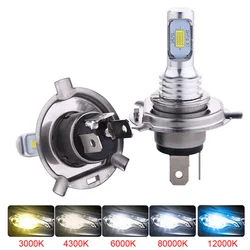 2Pcs H4 H7 H11 Universal 6500K Motorcycle Headlight Fog Light Lamp CSP LED Bulb Hi-Lo Beam Wireless Direct Install