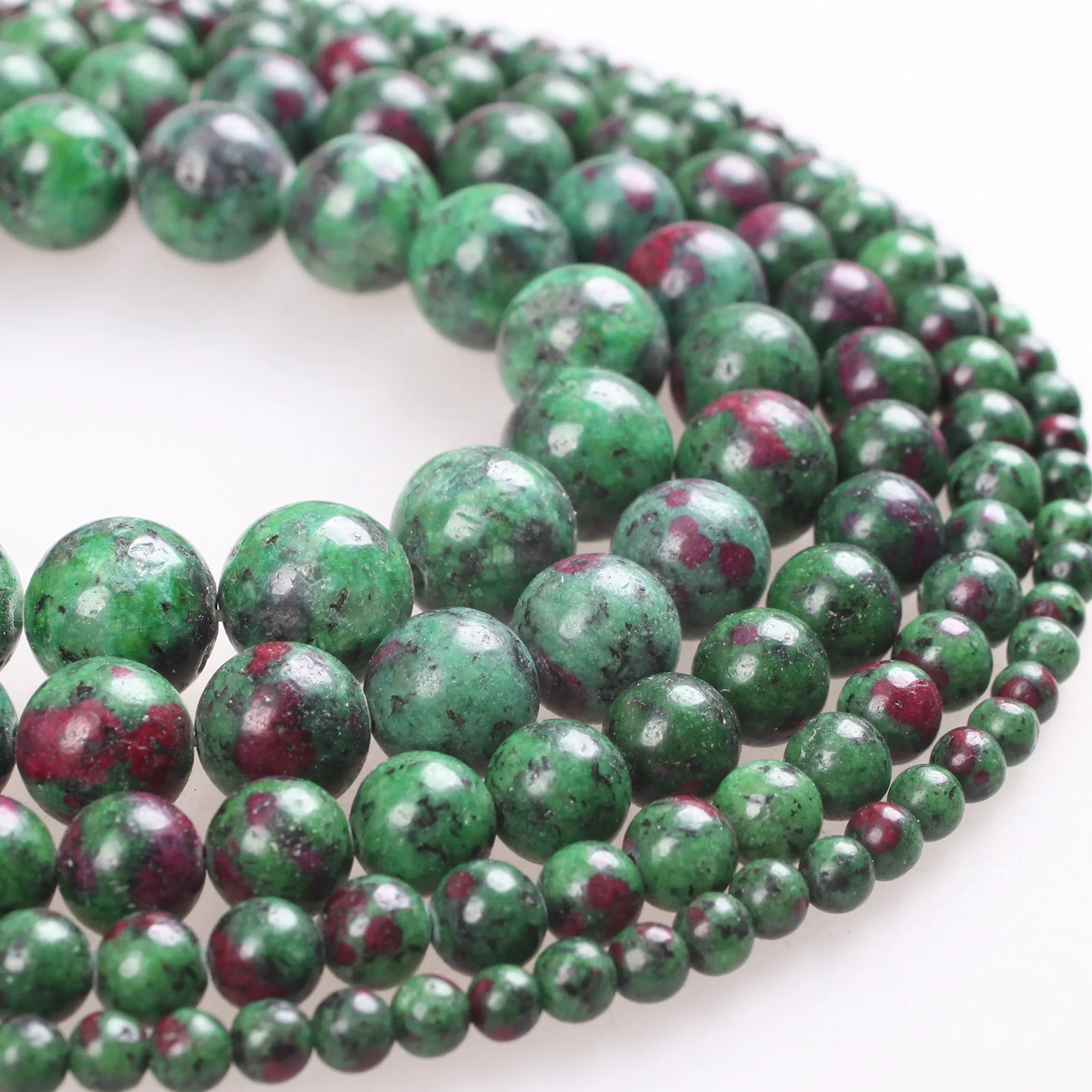 Natural Stone Beads Epidote Ruby Zoisite Round Loose Beads 4 6 8 10 12mm Beads For Bracelets Necklace Jewelry Making