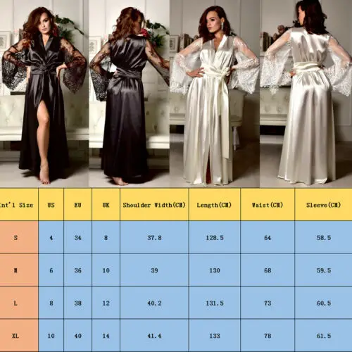 2021 Sexy Lingerie Women Silk Lace Long Robe Dress Pajamas Nightdress Nightgown Sleepwear