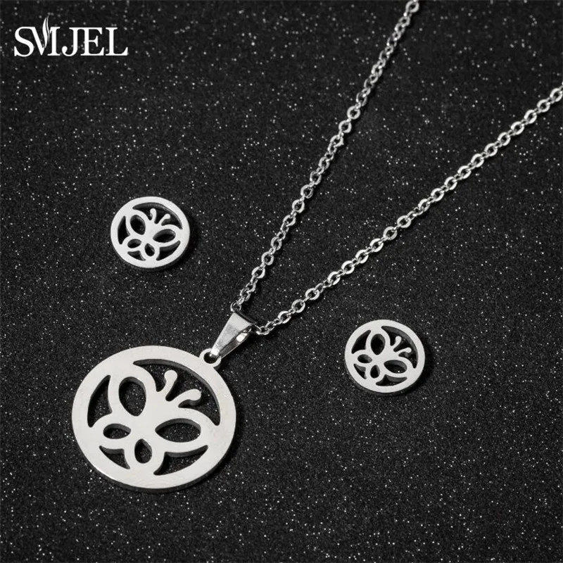 Cute Stainless Steel Butterfly Necklace & Earrings Set
