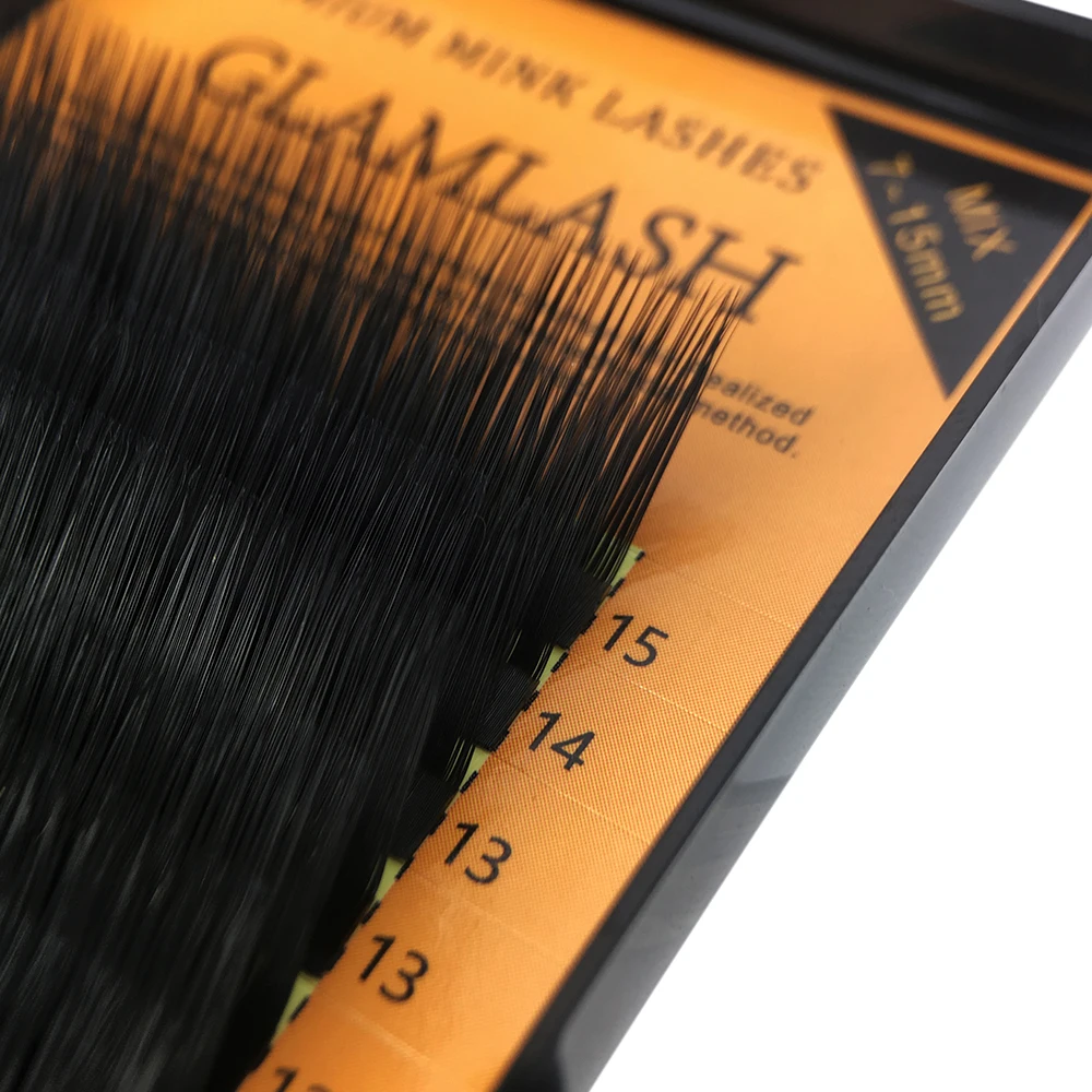 GLAMLASH L/L +/LC/LD/LU(M)/N curl 16 righe estensioni ciglia finte visone nero materiale 7-15mm vassoio misto L curl trucco ciglia