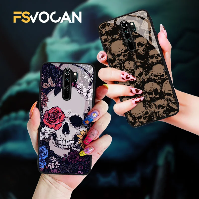 

Gothic Skull Skeleton Rose Case For Xiaomi Redmi POCO Note 12 11 10 9 8 Pro Plus 9S 8A 9A 12C X3 NFC M3 10S 5G 11S Phone Cover