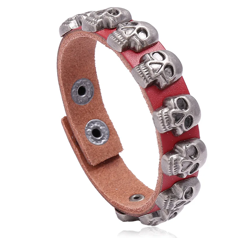 Gothic Skull Skeleton Head Bracelet Punk Rock Leather Belt Buckle Bracelets For Women Men Bangles