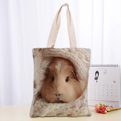 Custom Guinea Pig Tote Bag Reusable Women Canvas Shoulder Bag Handbag Shoulder Pouch Foldable Canvas Shopping Bags