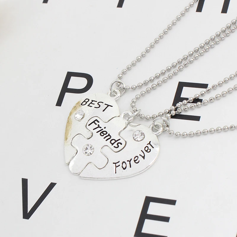 Trendy Bff Necklace 3pcs Zinc Alloy Pendant For Men And Women Jewelry Design Fashion Holiday Gift Decoration Sweater Clothing Ac