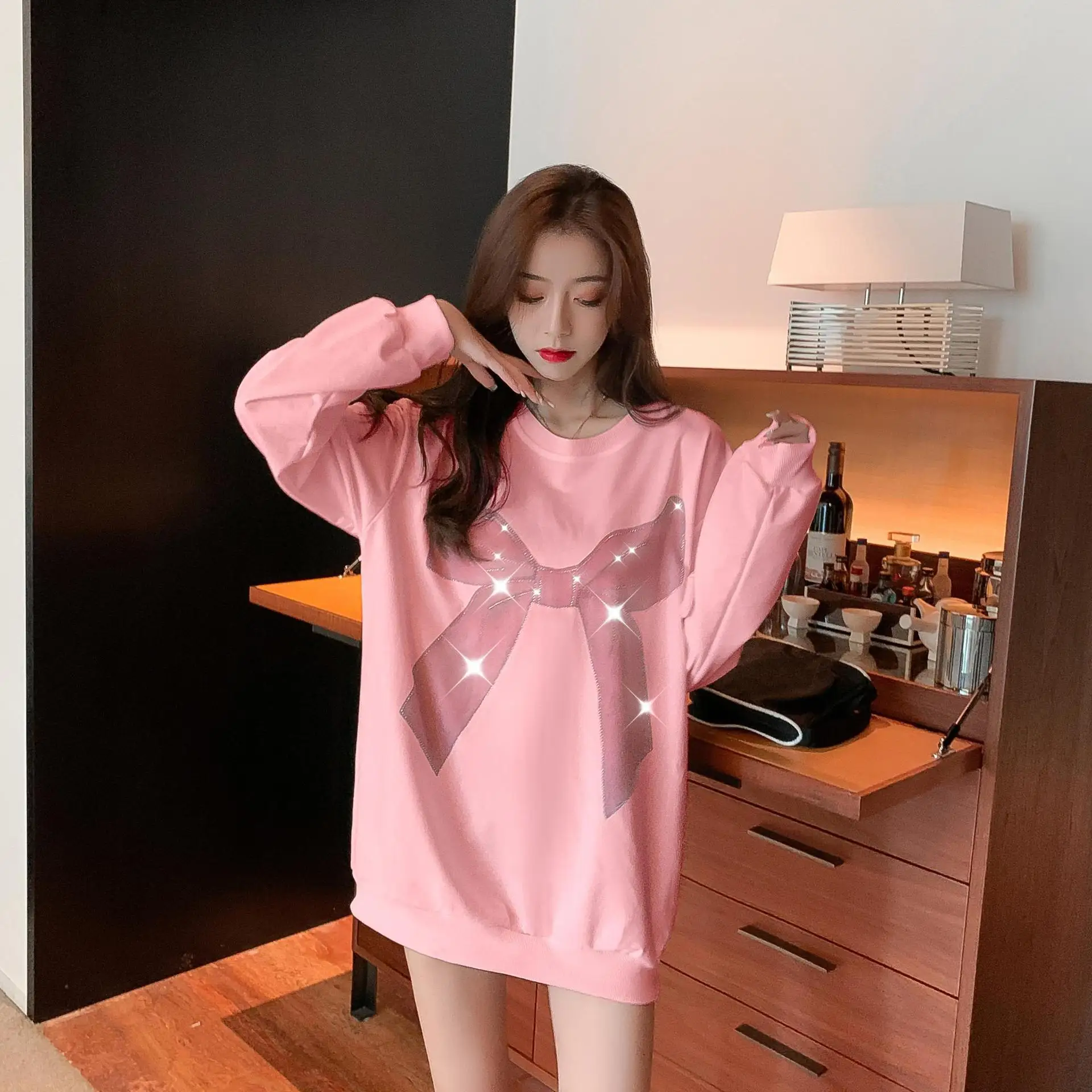 Pregnancy Clothes Spring Bow Cute Big Size Clothes for Nursing Mothers Breastfeeding Clothes Pregnant Clothes Mid-length T-shirt