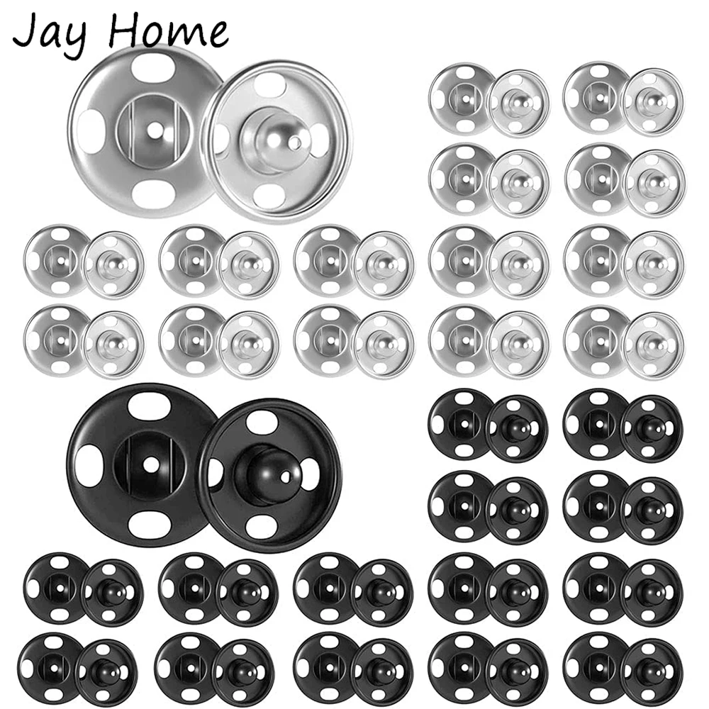 20 Sets Sew-on Snap Buttons Metal Snap Fasteners Black Silver Press Studs for Clothes Bags Sewing DIY Crafting Invisible Buttons