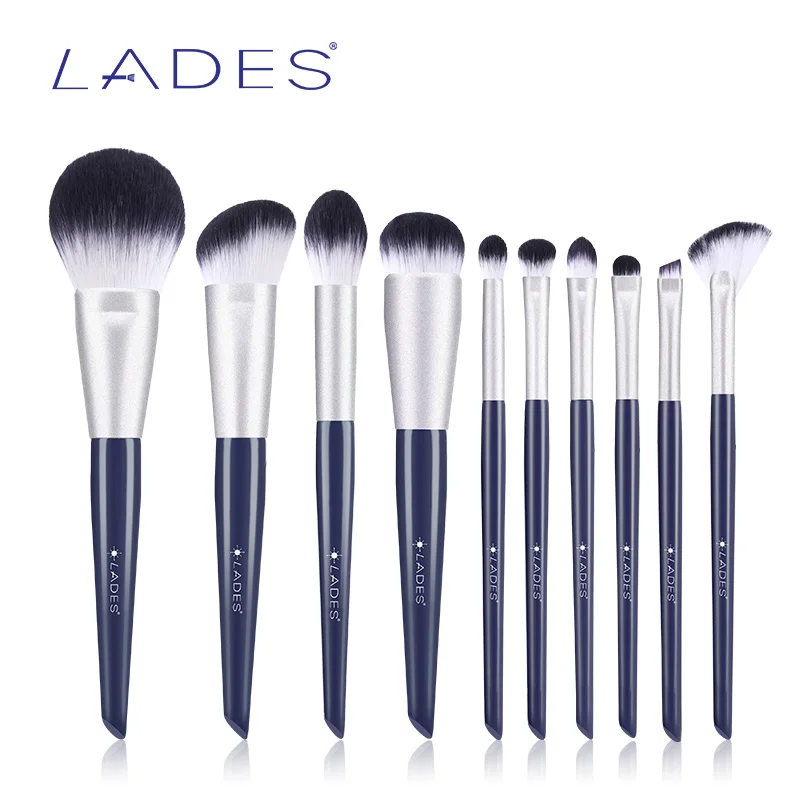 LADES 10PCS Makeup Brushes Sets Powder Blusher Foundation Make up Brush Blending Eyeshadow Brush Blue Beauty Tools With Pouch