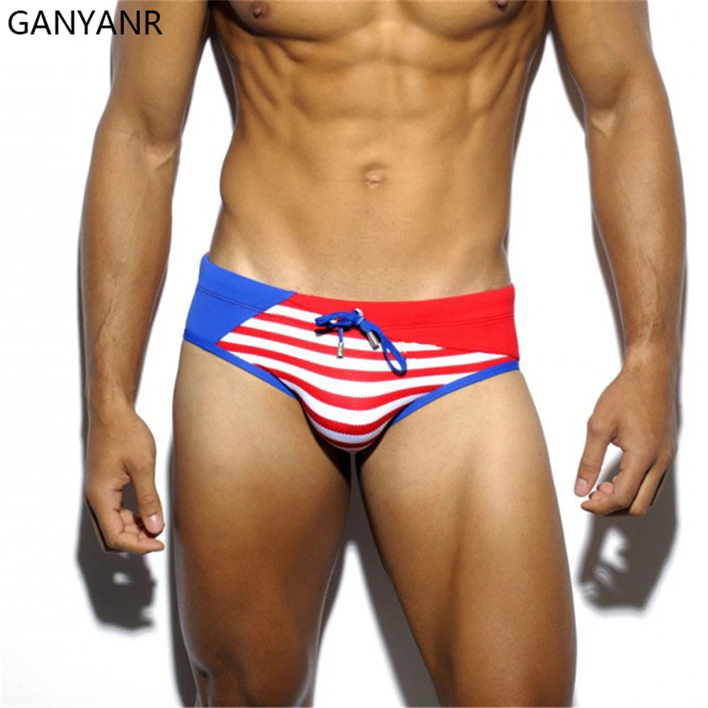 

GANYANR Sexy Men Swimwear Swimsuit Swimming Trunks Swim Briefs Suit Bikini Shorts Gay Sunga Wear Sexy Pool Low Rise Beach Pouch