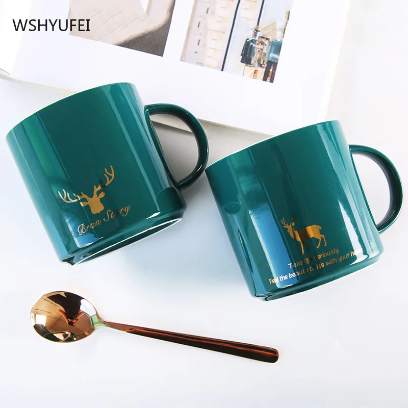 Retro smooth gentle ceramic water cup Tanabata couple milk cup home tea cup ultra light luxury drinking cup office cup