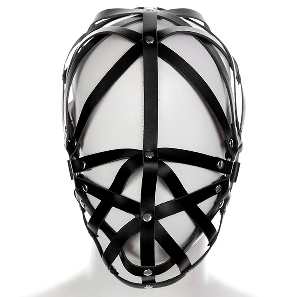 

PU Leather Mask Headgear Harness Women Body Bondage Sexy Lingerie Erotic Fetish Cage Head Garter Belt Punk Goth Rave Wear