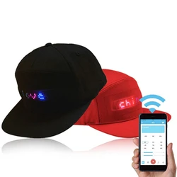 Unisex kompatybilny z Bluetooth LED aplikacja na telefon komórkowy kontrolowana czapka bejsbolówka przewiń wyświetlacz wiadomości tablica Hip Hop Street Snapback