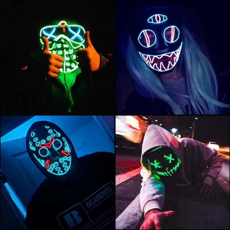 Vendite calde Carnival LED Mask Party Masque Masquerade Masks Horror Neon EL Mask LED Light Up Mask Halloween Glow Party Supplies