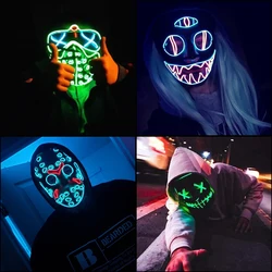 Hot Sales Carnival LED Mask Party Masque Masquerade Masks Horror Neon EL Mask LED Light Up Mask Halloween Glow Party Supplies