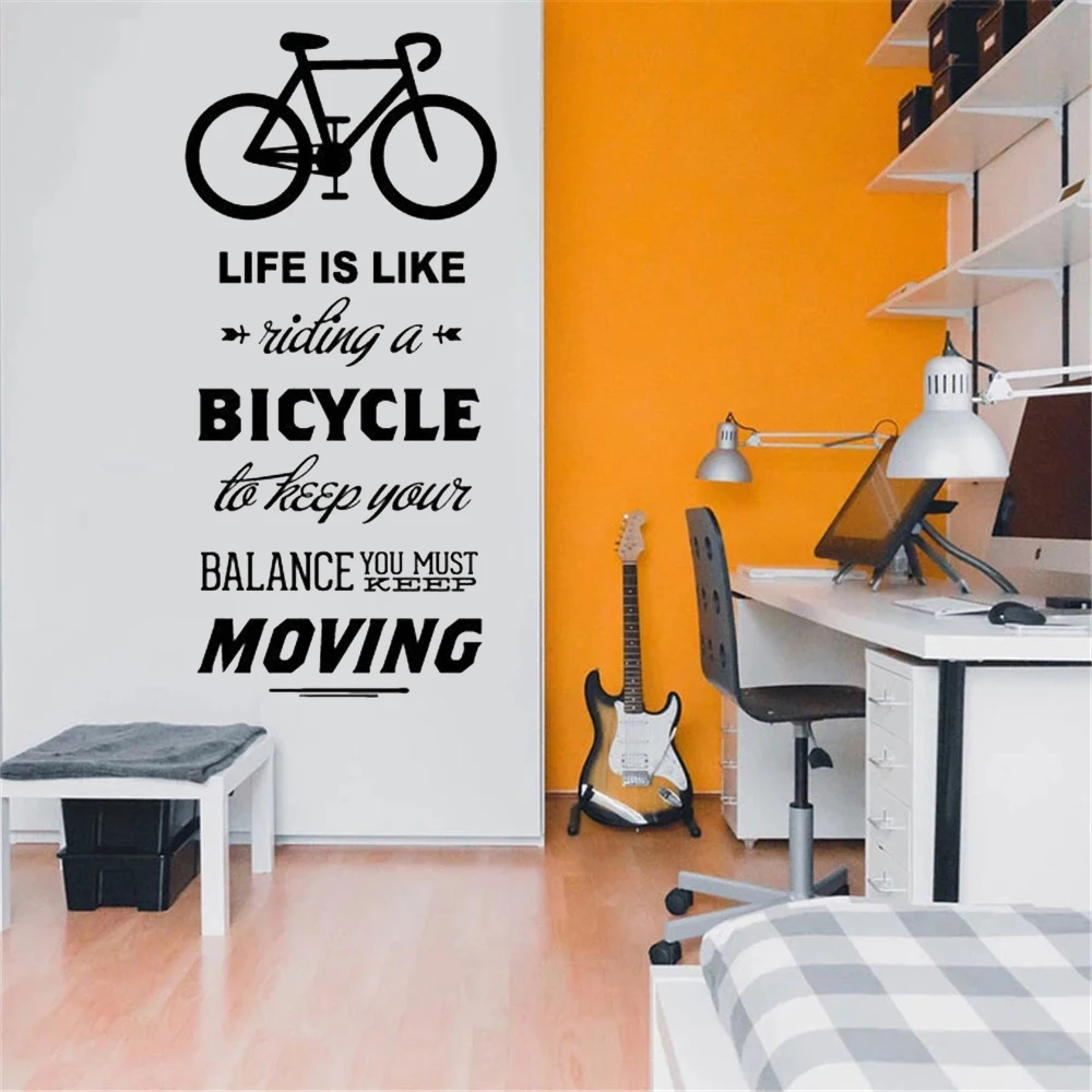 Life Is Like Riding A Bicycle Quote Bike Wall Sticker DIY Cycling Words Vinyl Bike Wall Art Decal Sticker Mural Home Decoration