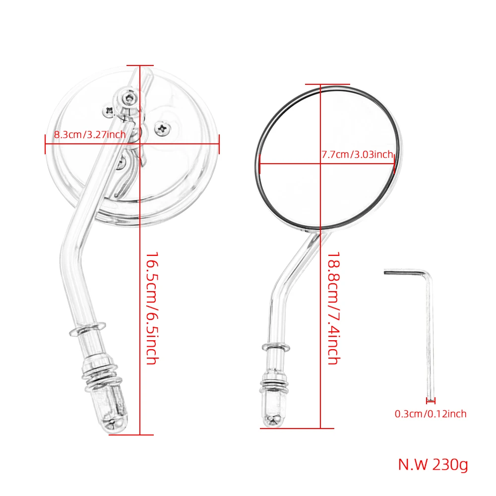 8mm Black/Chrome Motorcycle Mirror Short Stem 3\