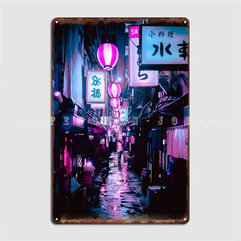 Neon Tokyo Metal Sign Pub Pub Garage Funny Plaques Tin Sign Posters