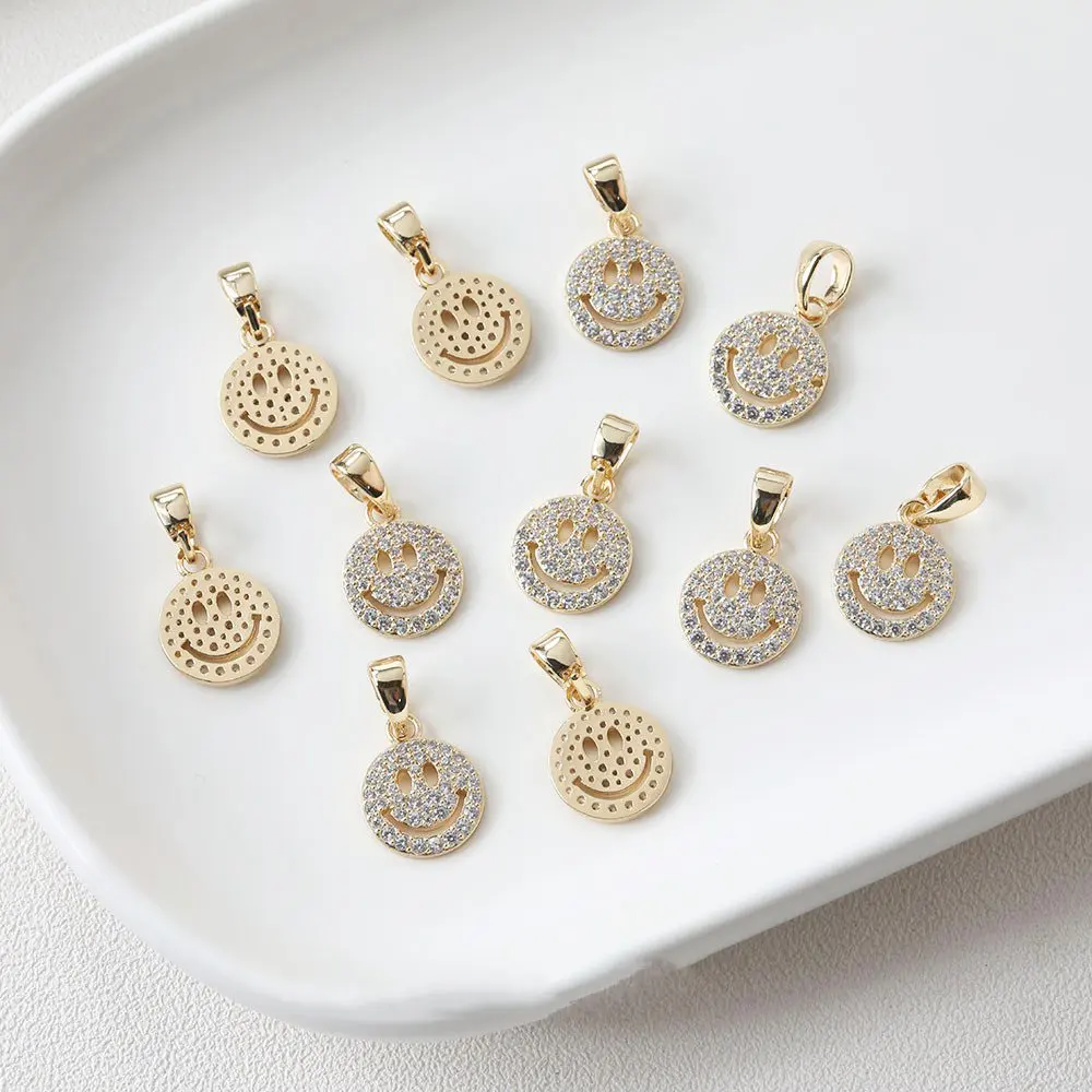 2PCS 14mm Smiling Face Pendant Necklace Brass with Zircon Charms for Jewelry Making DIY Handmade Gold Plated Accessories view 4