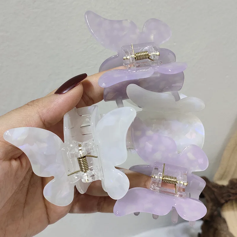 New Summer Small Purple Butterfly Hair Claws Hairpin Cute Transparent Grabs Acrylic Hair Clip for Women Sweet Accessories