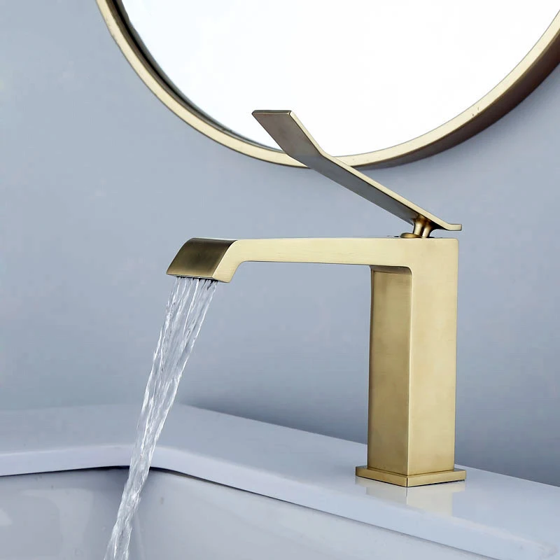 

Bathroom Basin Waterfall Faucet Mixer Brush Gold Brass Bathroom Sink Taps Hot and Cold Bath Sink Faucet Bathroom Lavotory Faucet